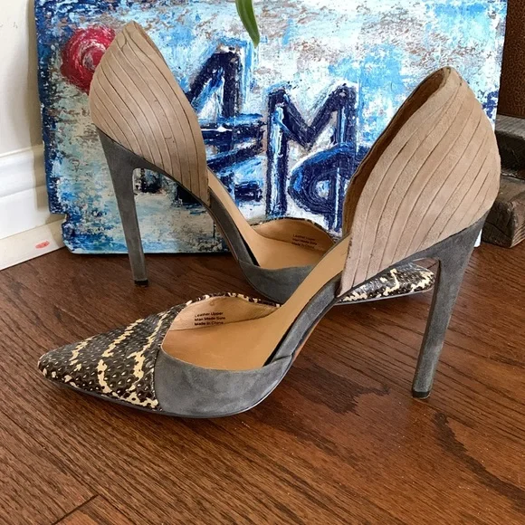 L.A.M.B. (Gwen Stefani) Snakeskin Pattern Pointed Toe Leather 9.5M D’orsay Heels - Picture 7 of 16